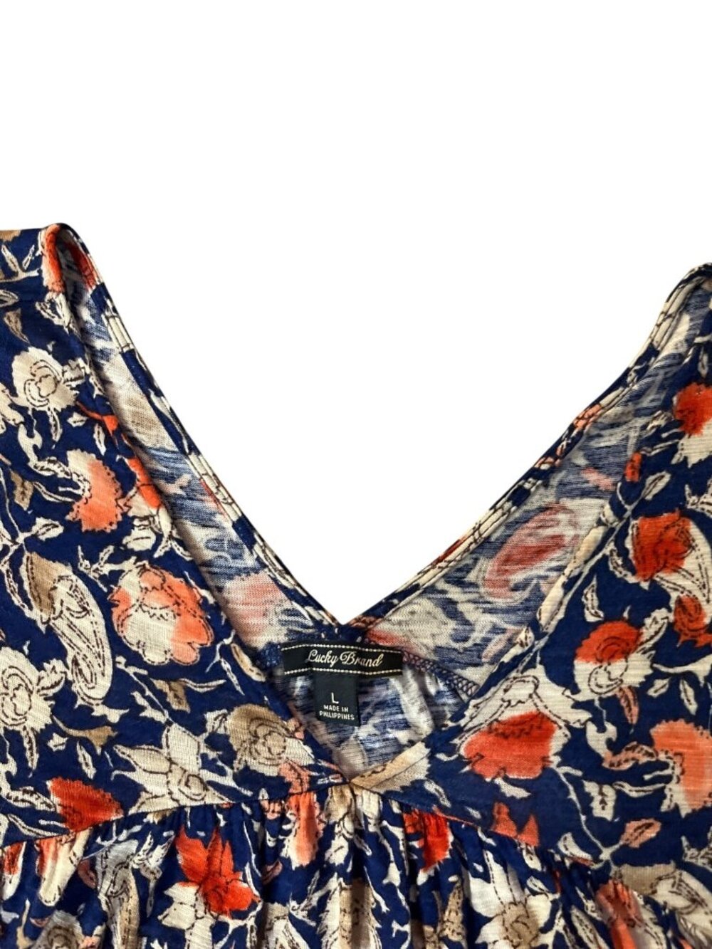 Lucky Brand Womens L Floral V Neck Boho Blouse Soft Lightweight Used - Picture 9 of 14